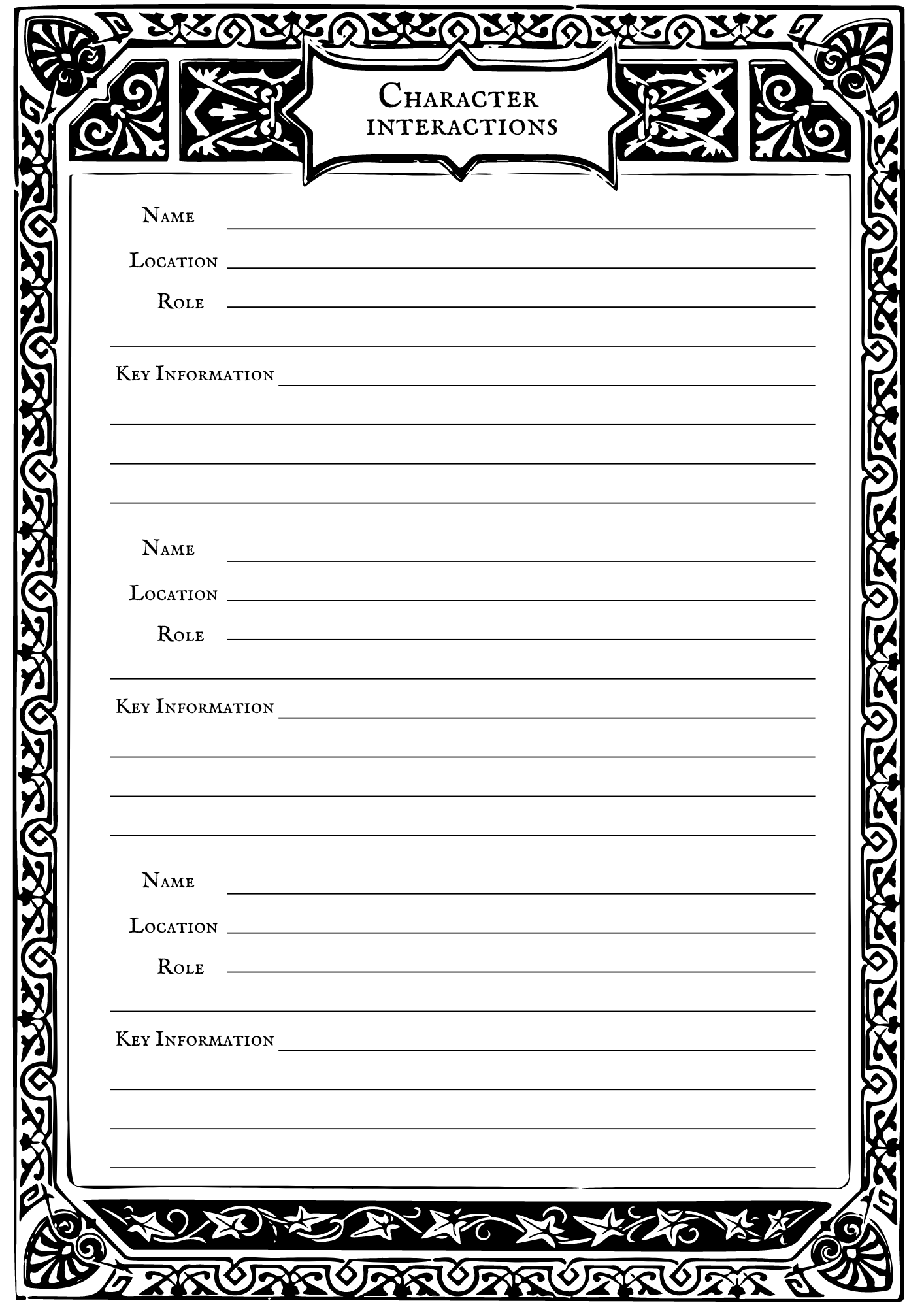 Character Interactions page